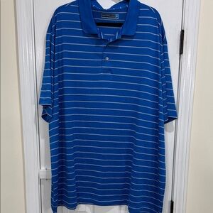 Roundtree & Yorke Blue Performance Polo with White Stripes Big & Tall